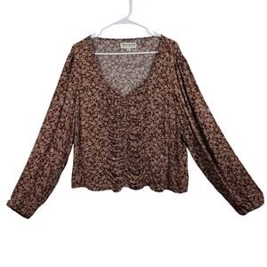 Idyllwind By Miranda Lambert Ditsy Floral Top Size XXL Brown Cream Boho Western